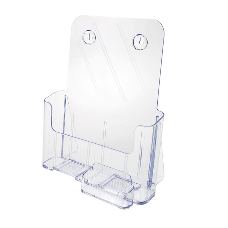 SOURCEONE.ORG Premium Brochure Holder for 8.5â€ Booklet â€“ With Business Card Container â€“ Clear Acrylic Countertop Organizer - Image 1